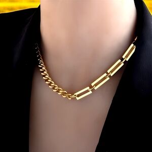 🆕️18K Gold Plated Cuban Chain Necklace + FREE Stainless Steel Earrings! Trendy